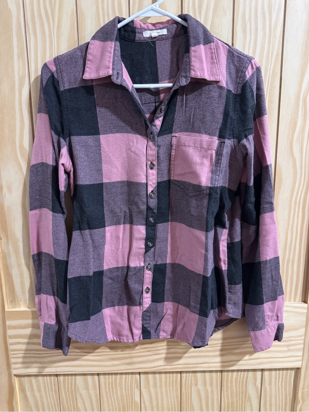 Maurices Pink and Black Plaid Button Down Long Sleeve Shirt—women’s Small